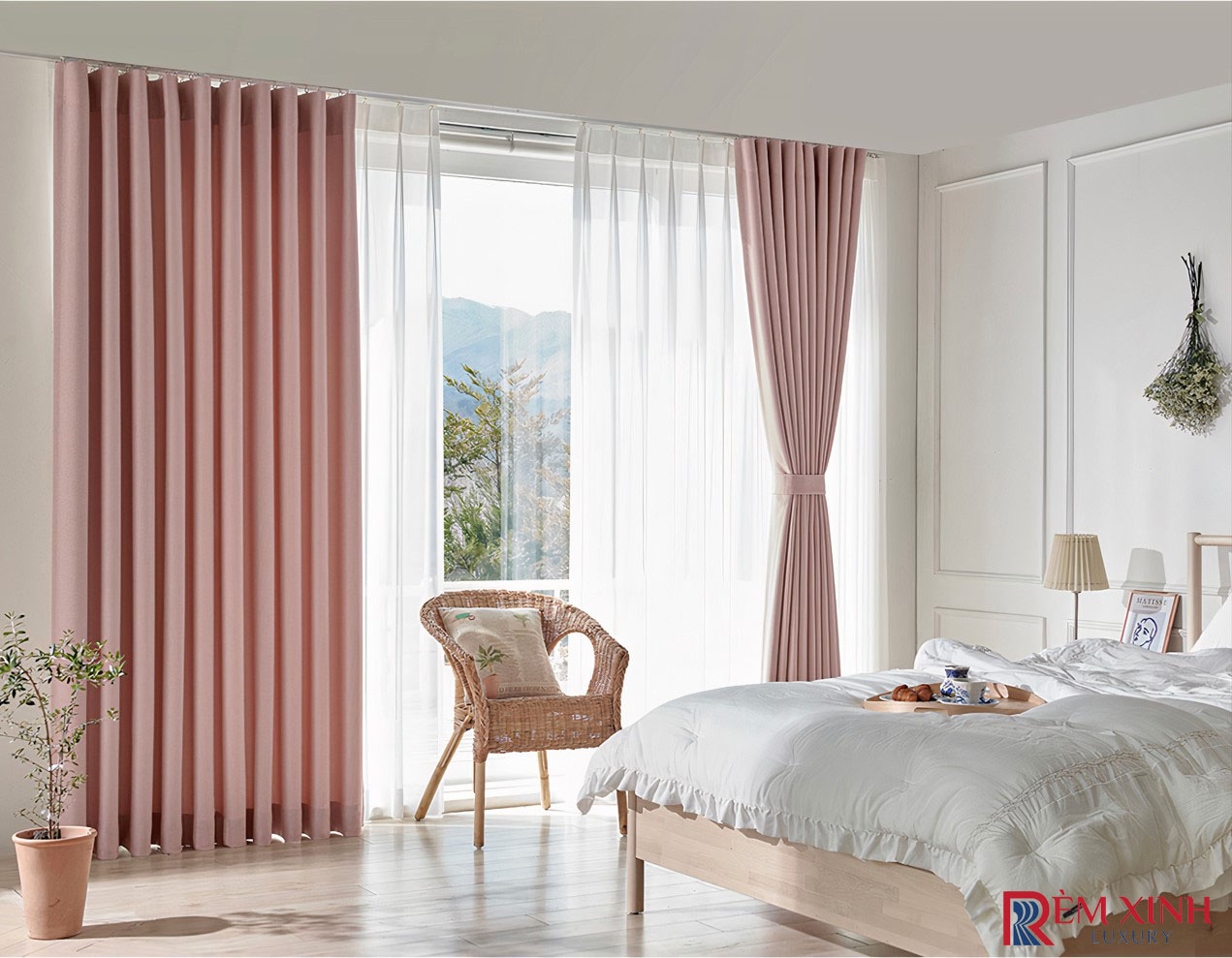 Rèm Vải Màu Hồng Pink 04